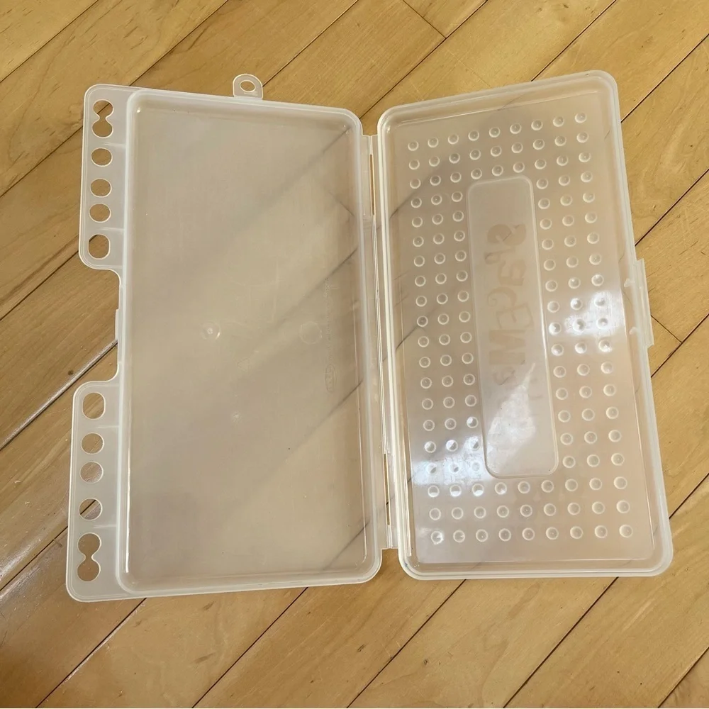 SpaceMaker Pencil Box Case 3-Ring Binder Holes Flat Thin Storage White/Clear VTG